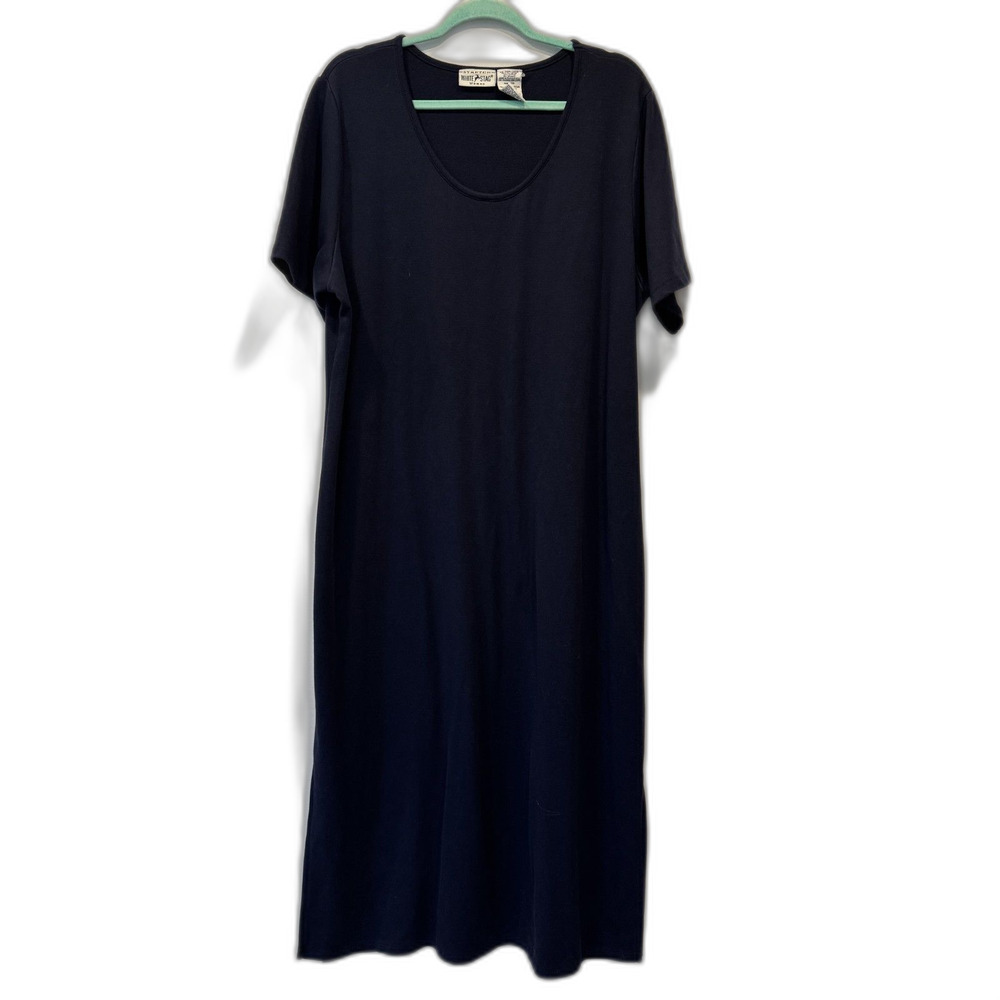 Vintage Maxi T Shirt Dress White Stag Stretch Navy Blue Modest Women 18W 20W